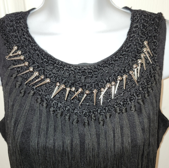 Black fringe tank style bodycon dress with spiked studs and fringe sz Large NWT - Picture 10 of 12